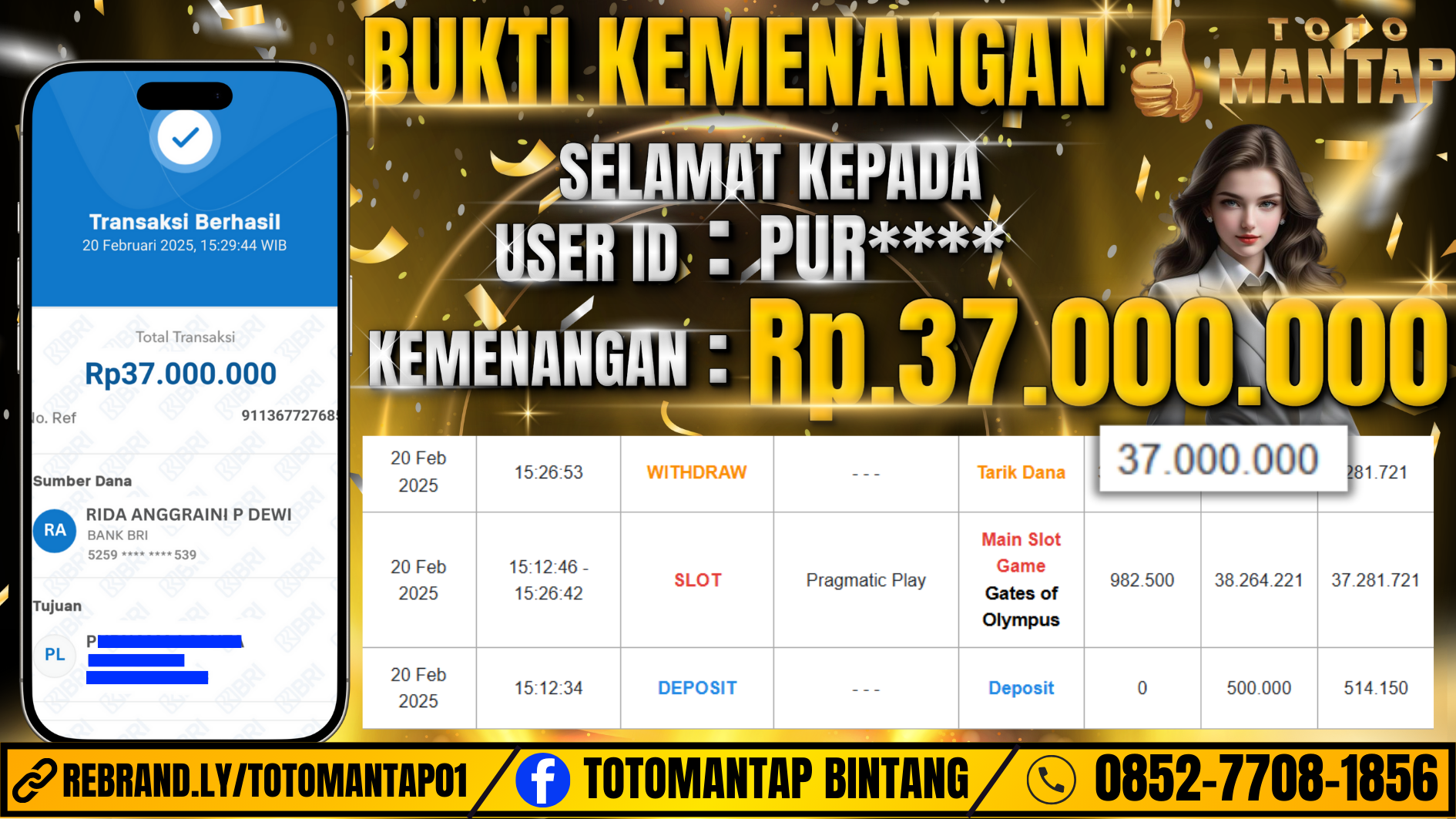 TOTOMANTAP JACKPOT SLOT Gates of Olympus Rp.37,000,000,-