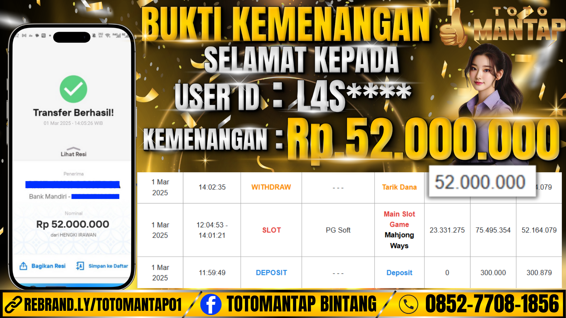 TOTOMANTAP JACKPOT SLOT Mahjong Ways Rp.52,000,000,-