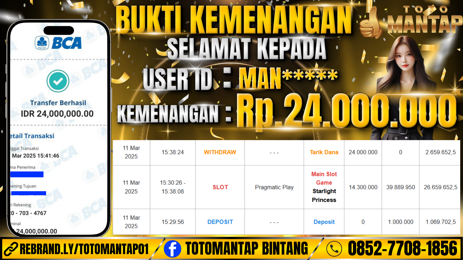 TOTOMANTAP JACKPOT SLOT Starlight Princess Rp.24,000,000,-