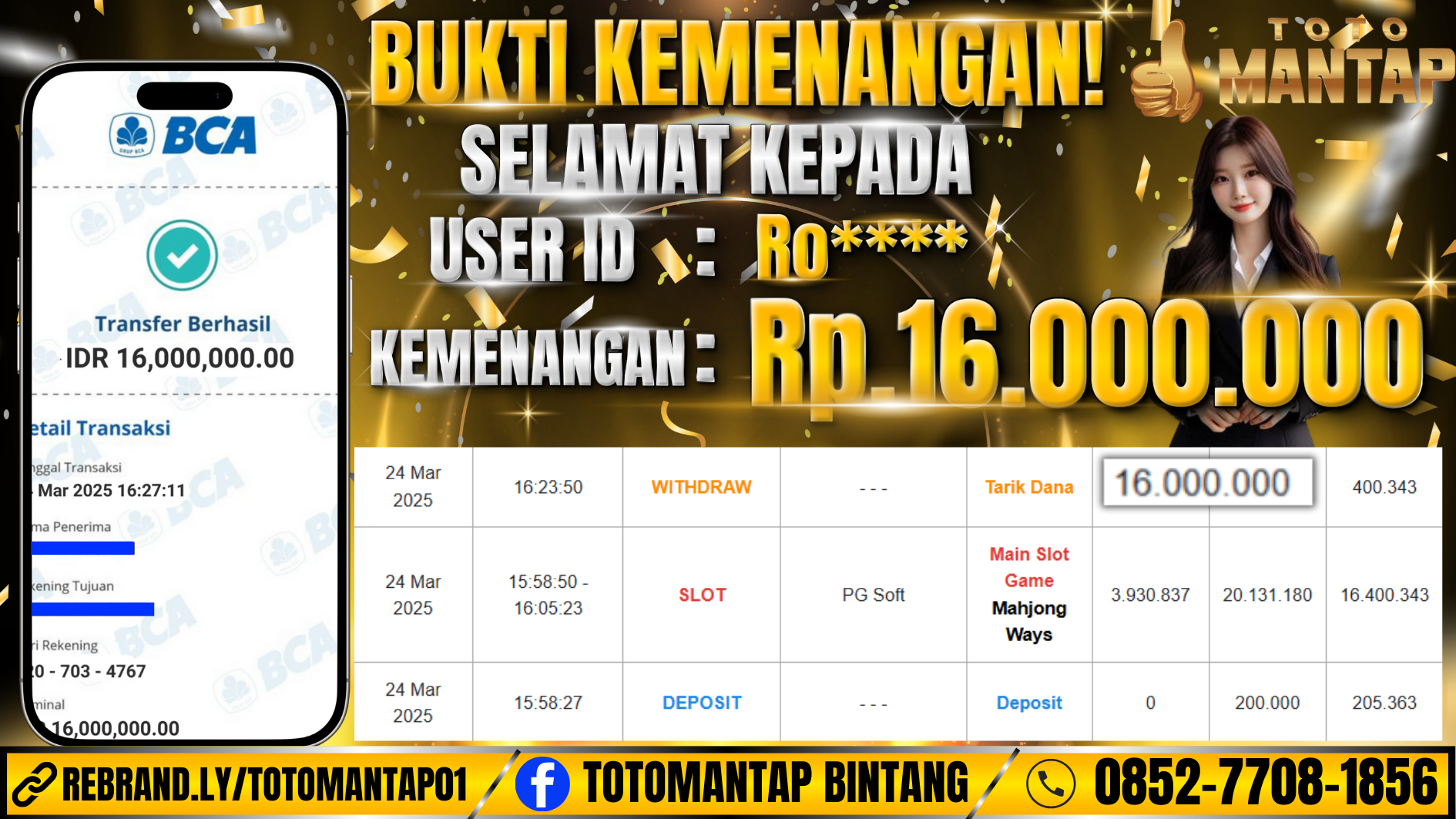 TOTOMANTAP JACKPOT SLOT Mahjong Ways Rp.16,000,000,-