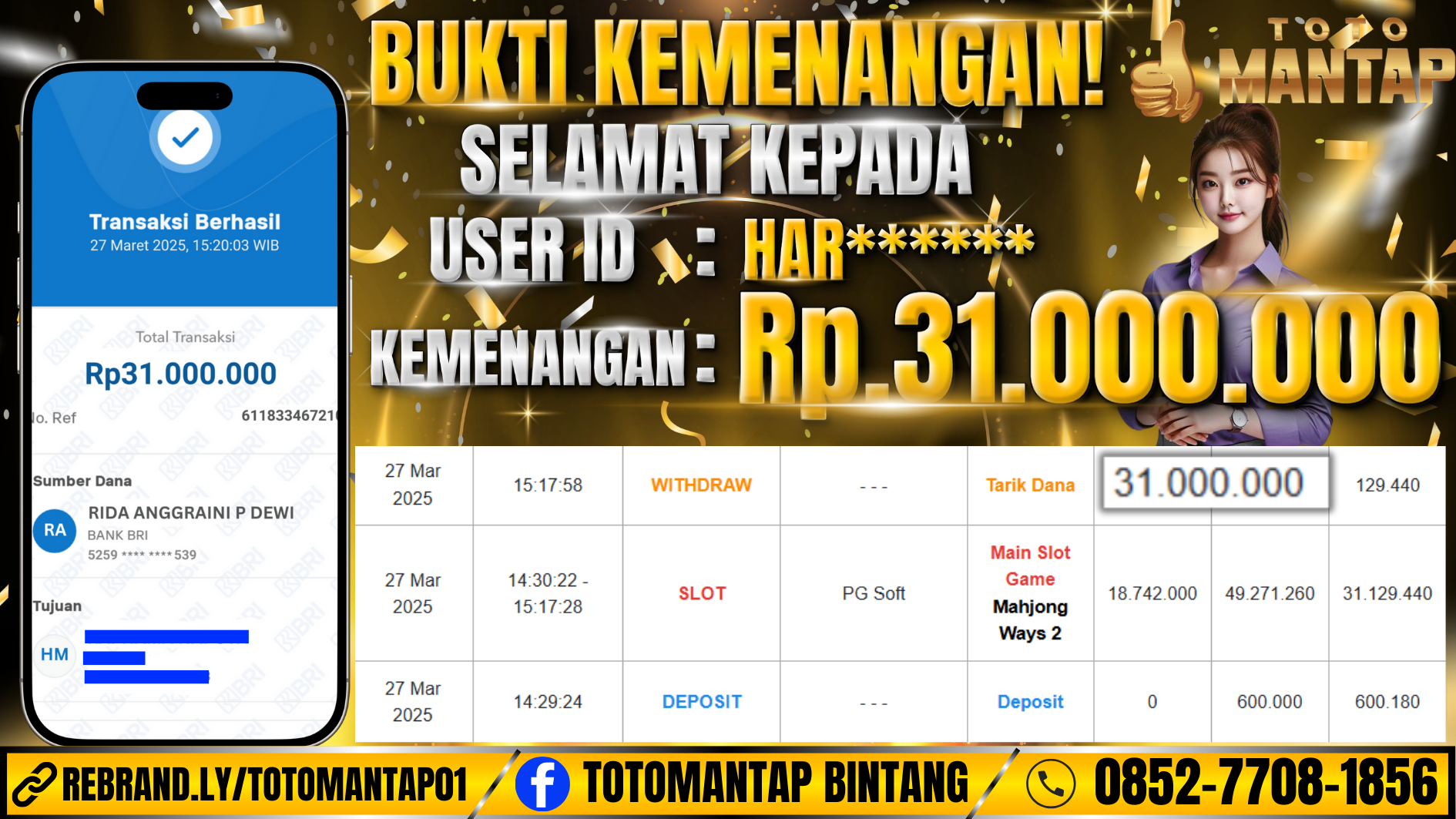 TOTOMANTAP JACKPOT SLOT Mahjong Ways 2 Rp.31,000,000,-