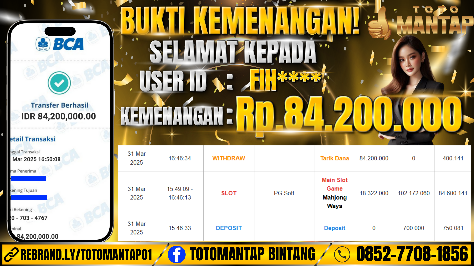 TOTOMANTAP JACKPOT SLOT Mahjong Ways Rp.84,200,000,-