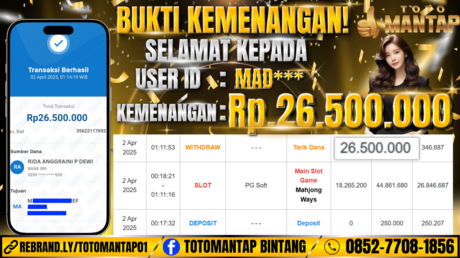 TOTOMANTAP JACKPOT SLOT Mahjong Ways Rp.26,500,000,-