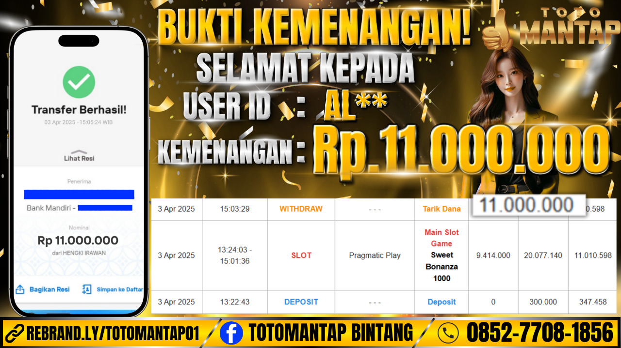 TOTOMANTOTOMANTAP JACKPOT SLOT Sweet Bonanza 1000 Rp.11,000,000,-