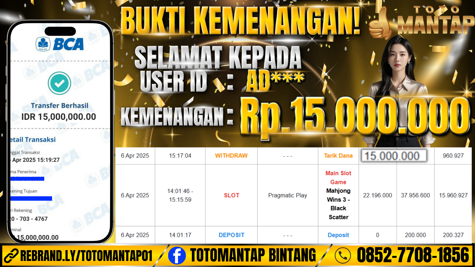 TOTOMANTAP JACKPOT SLOT Mahjong Wins 3 - BLack Scatter Rp.15,000,000,-