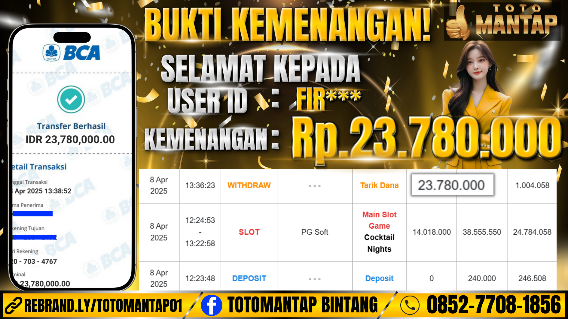 TOTOMANTAP JACKPOT SLOT Cocktail Nights Rp.23,780,000,-