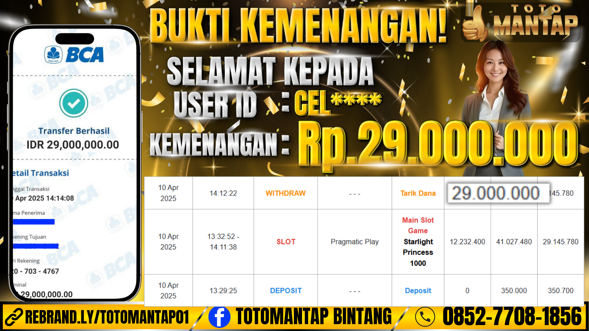 TOTOMANTAP JACKPOT SLOT Starlight Princess 1000 Rp.29,000,000,-