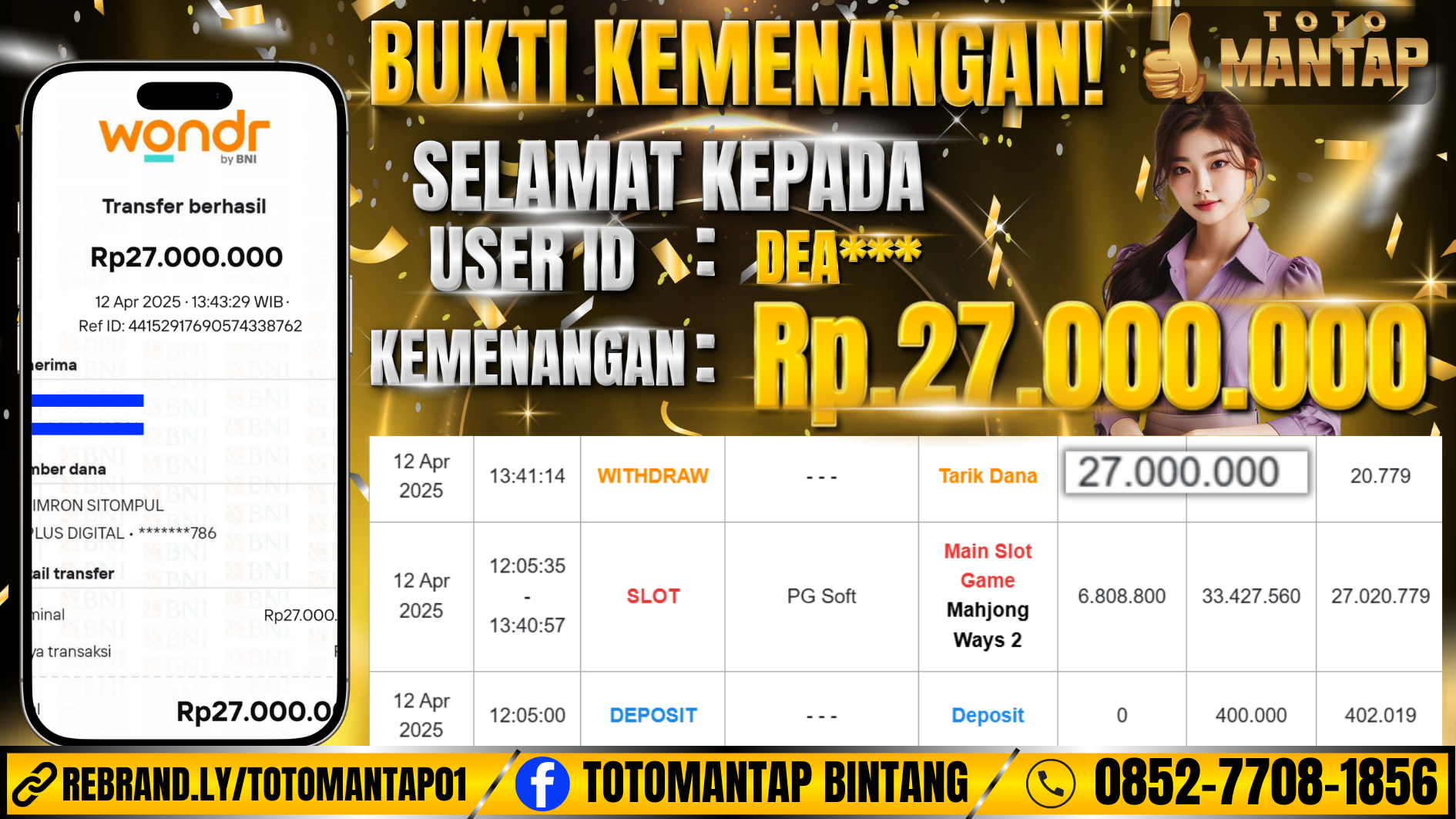 TOTOMANTAP JACKPOT SLOT Mahjong Ways 2 Rp.27,000,000,-
