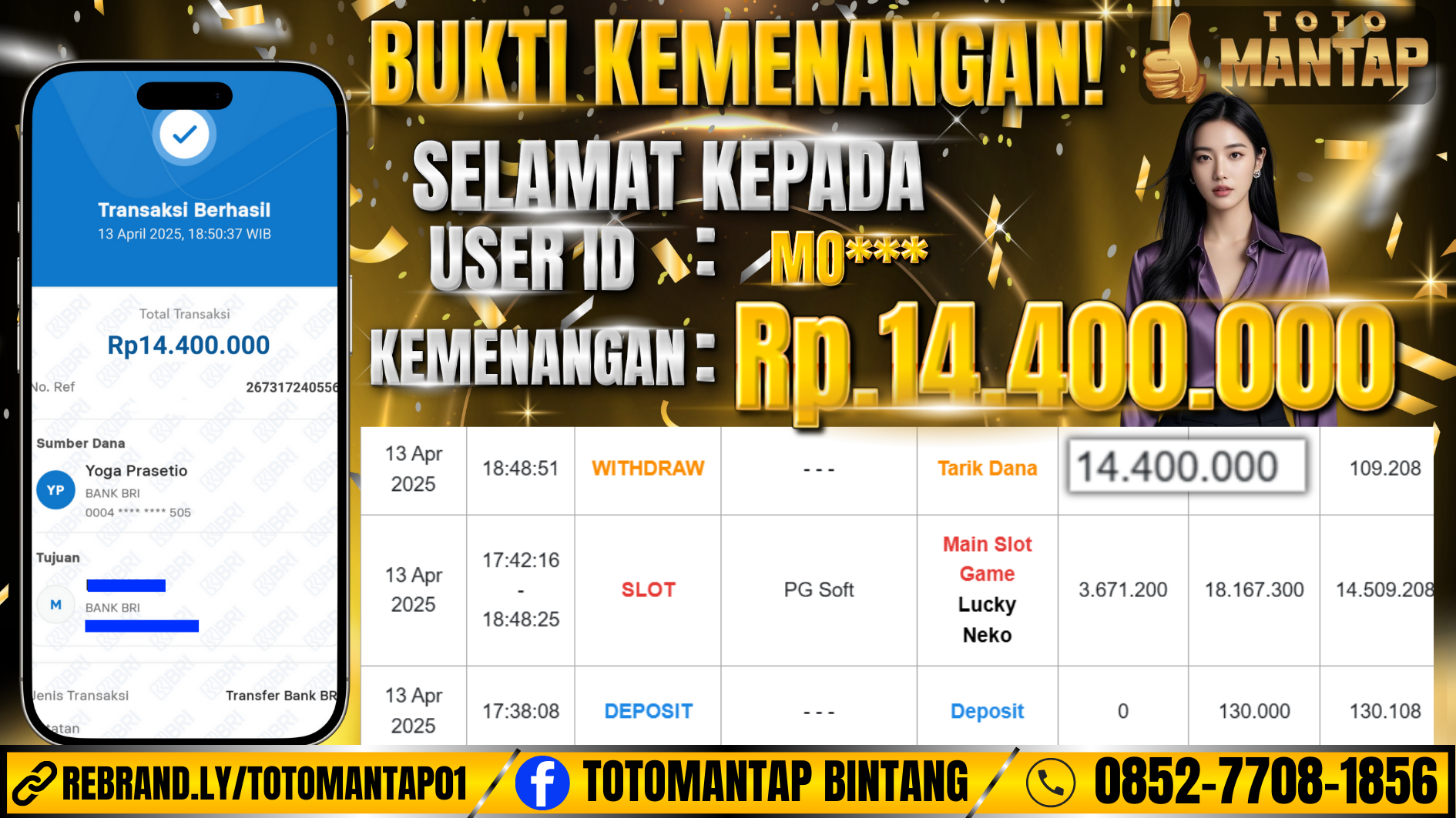 TOTOMANTAP JACKPOT SLOT Lucky Neko Rp.14,400,000,-