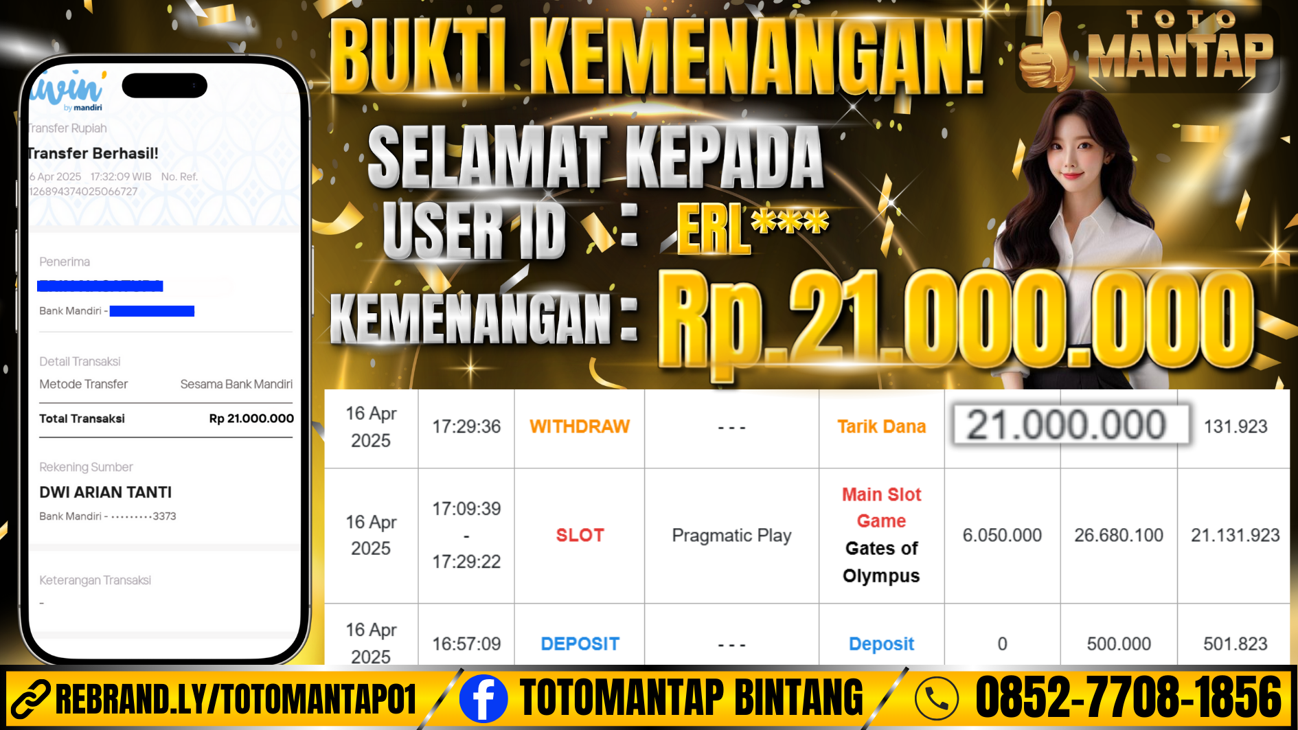 TOTOMANTAP JACKPOT SLOT Gates Of Olympus Rp.21,000,000,-