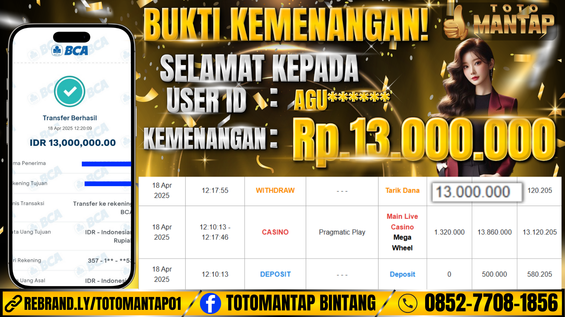 TOTOMANTAP JACKPOT CASINO Mega Wheel Rp.13,000,000,-