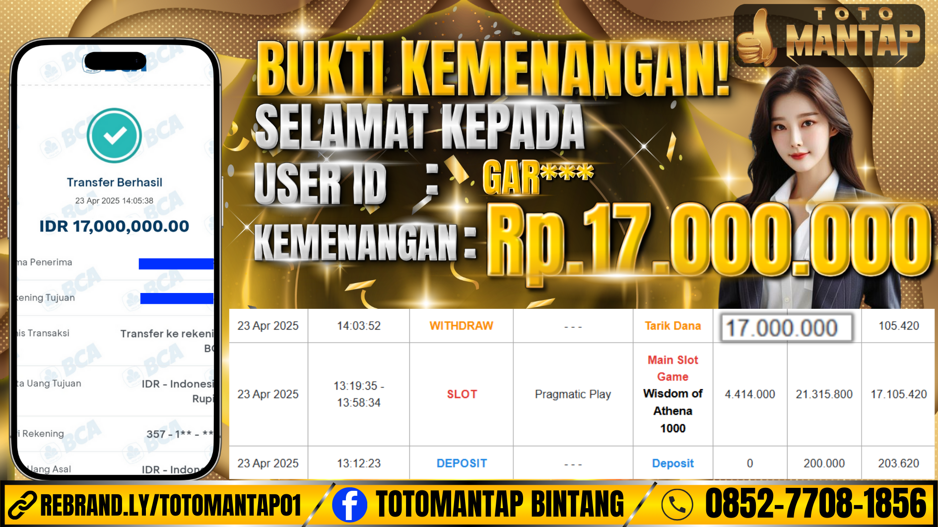 TOTOMANTAP JACKPOT Slot Wisdom of Athena 1000 Rp.17.000.000,-
