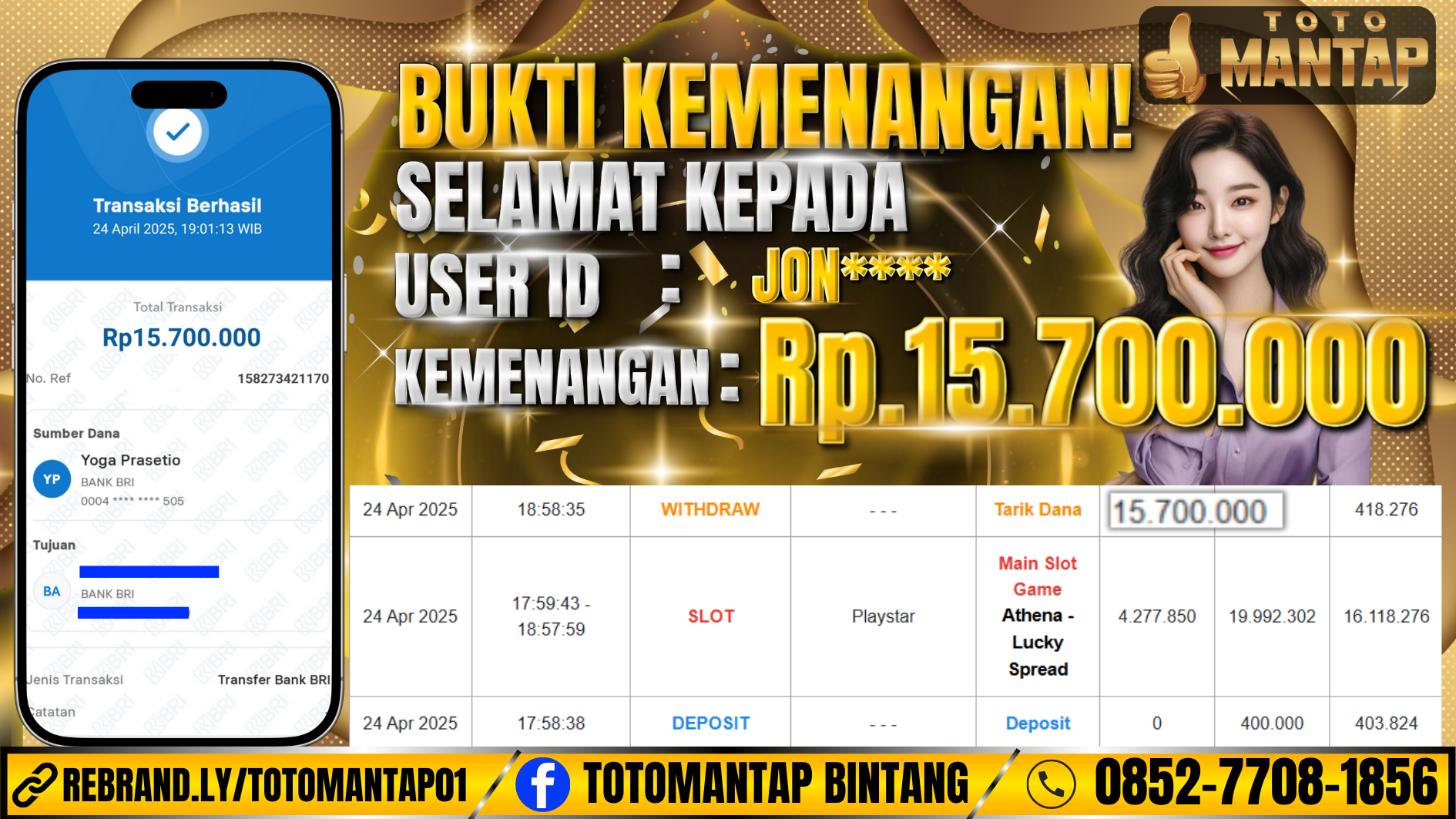 TOTOMANTAP JACKPOT Slot Athena - Lucky Spread Rp.15.700.000,-