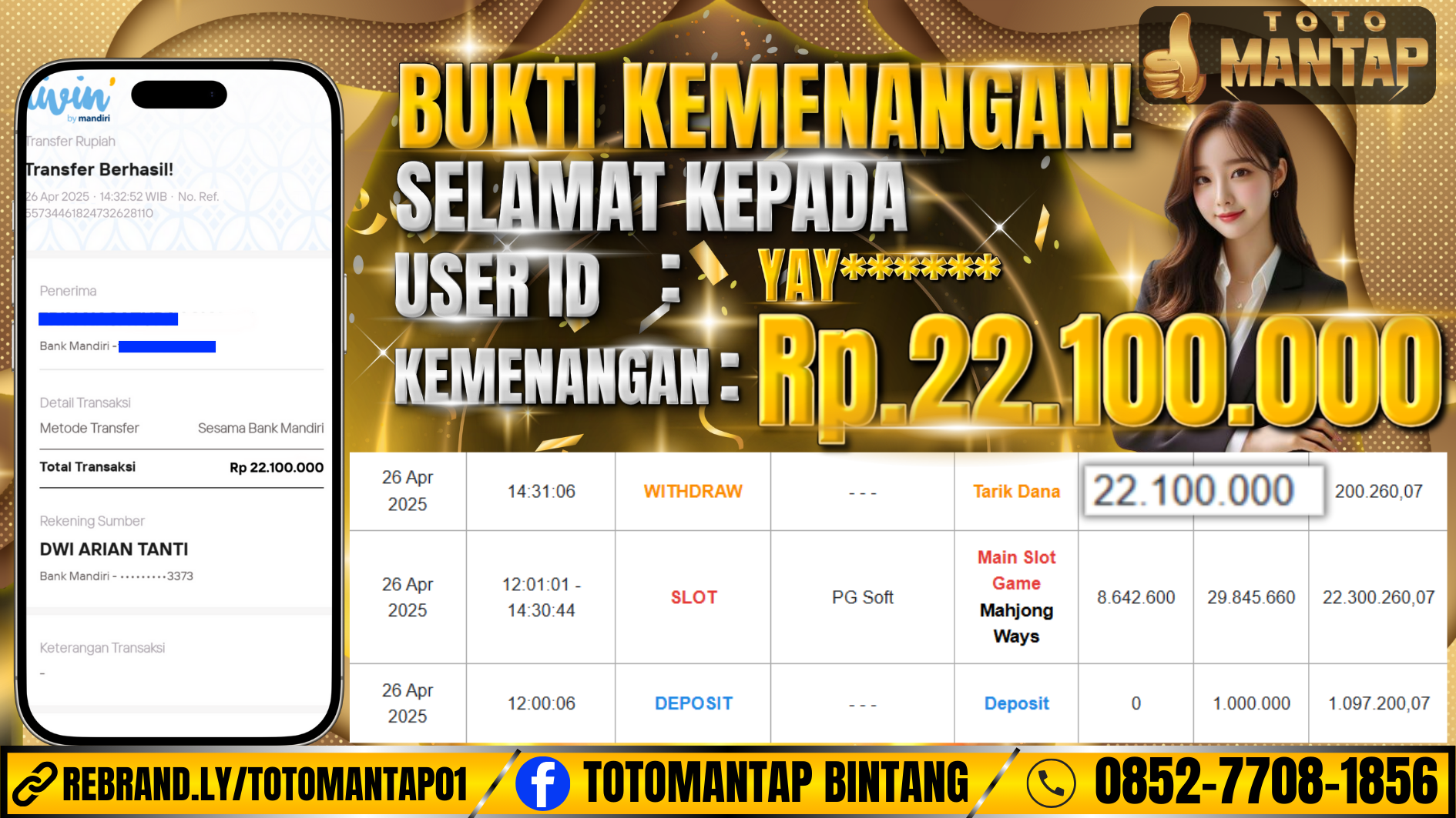 TOTOMANTAP JACKPOT Slot Mahjong Ways Rp.22.100.000,-