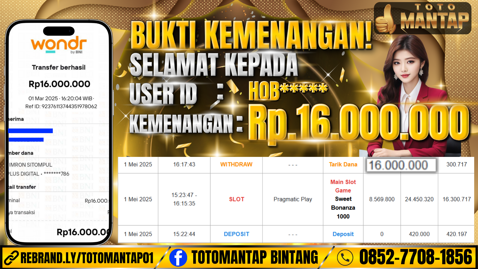 TOTOMANTAP JACKPOT Slot Sweet Bonanza 1000 Rp.16.000.000,-