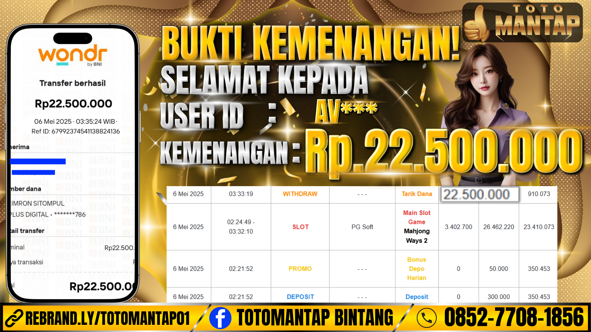 TOTOMANTAP JACKPOT Slot Mahjong Ways 2 Rp.22.500.000,-