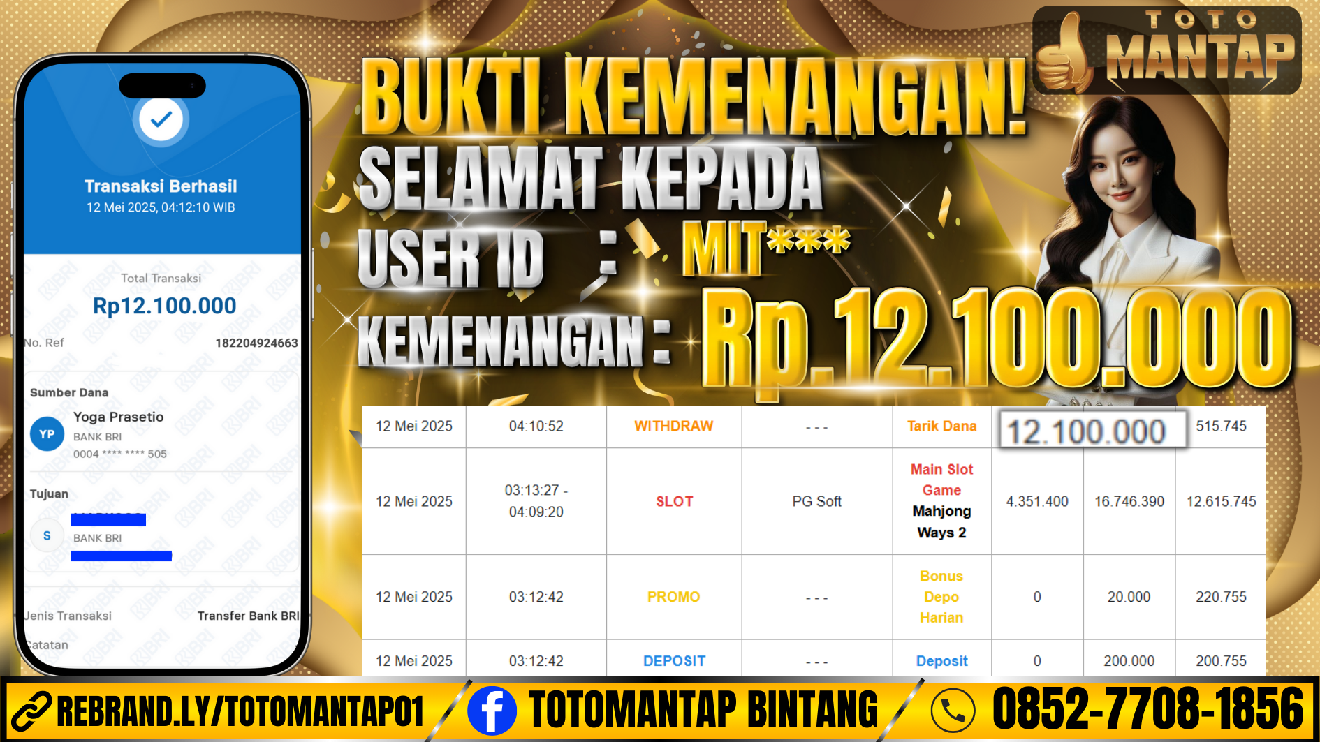 TOTOMANTAP JACKPOT SLOT Mahjong Ways 2 Rp.12,100,000,-