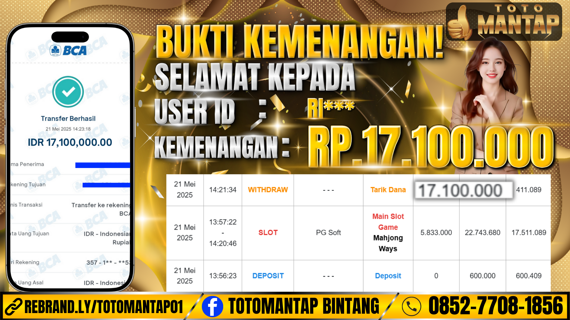 TOTOMANTAP JACKPOT SLOT Mahjong Ways Rp.17,100,000,-