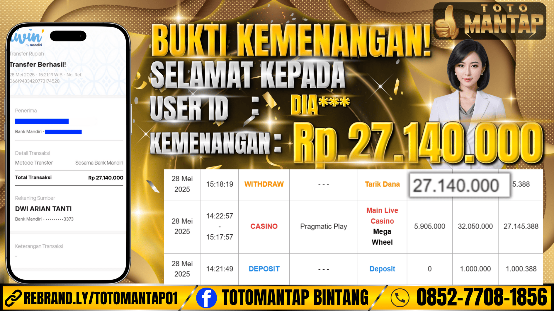TOTOMANTAP JACKPOT CASINO Mega Wheel Rp.27,140,000,-