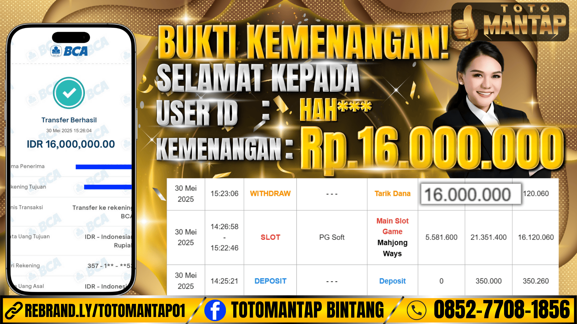 TOTOMANTAP JACKPOT SLOT Mahjong Ways Rp.16,000,000,-