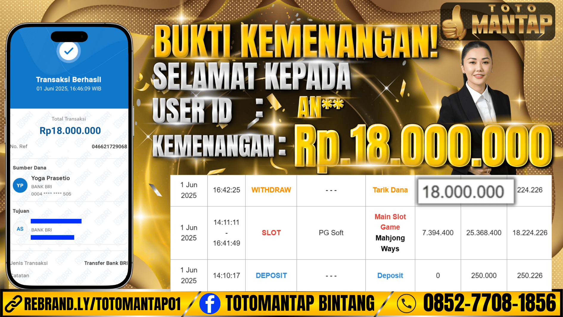 TOTOMANTAP JACKPOT SLOT Mahjong Ways Rp.18,000,000,-