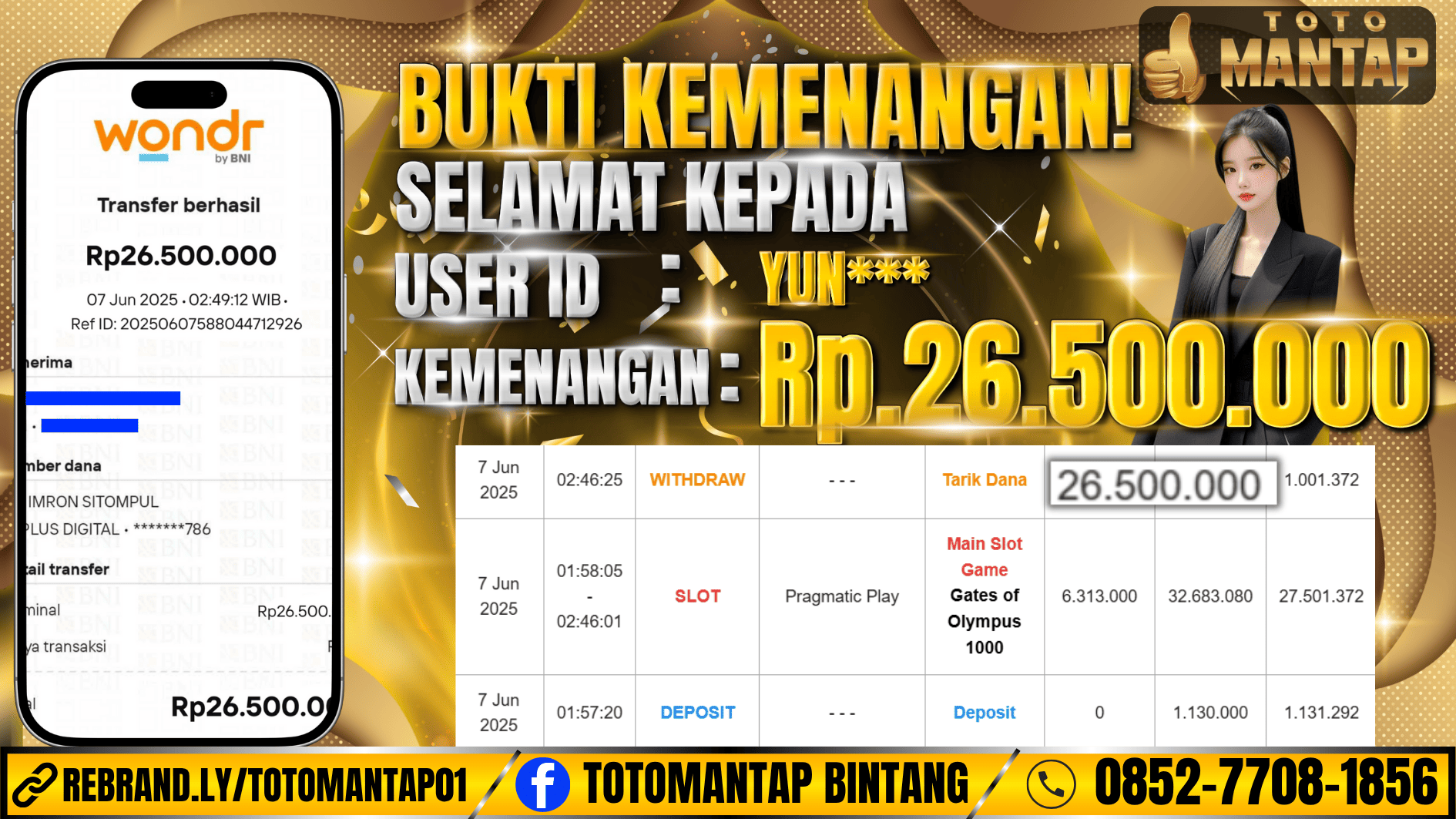 TOTOMANTAP JACKPOT SLOT Gates of Olympus 1000 Rp.26,500,000,-