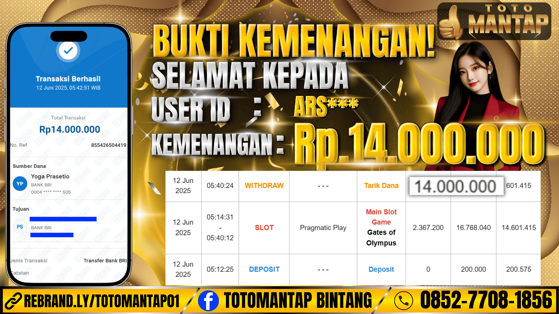 TOTOMANTAP JACKPOT SLOT Gates of Olympus  Rp.14,000,000,-