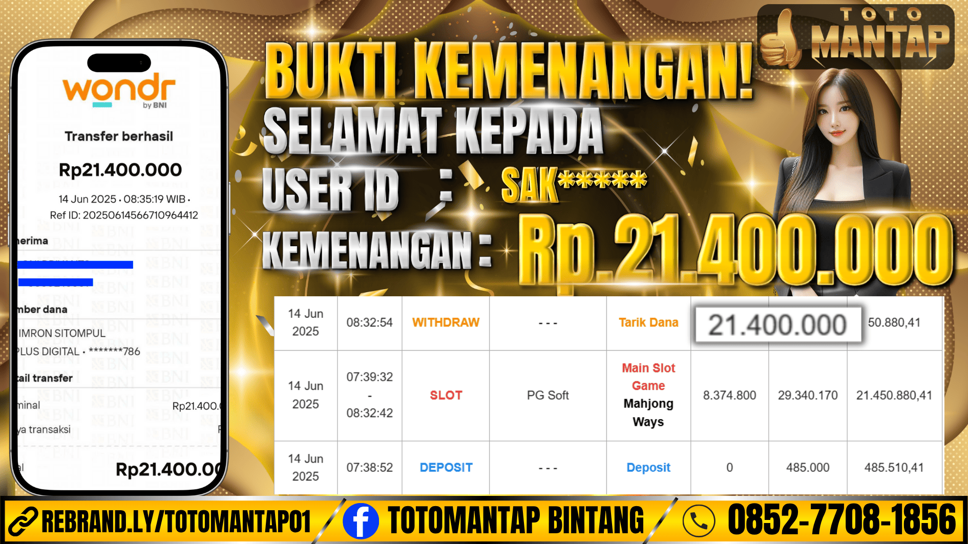 TOTOMANTAP JACKPOT SLOT Mahjong Ways Rp.21,400,000,-