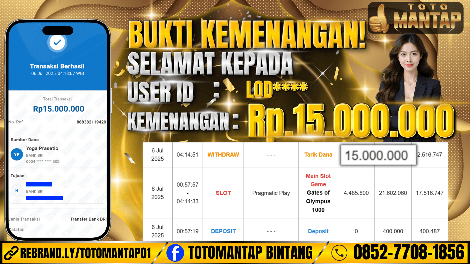 TOTOMANTAP JACKPOT SLOT Gates of Olympus 1000 Rp.15,000,000,-