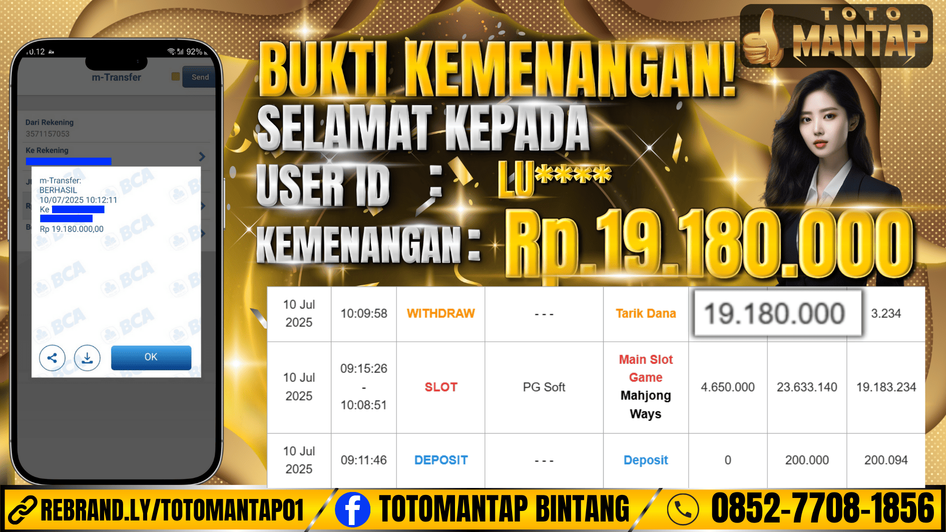 TOTOMANTAP JACKPOT SLOT Mahjong Ways Rp.19,180,000,-
