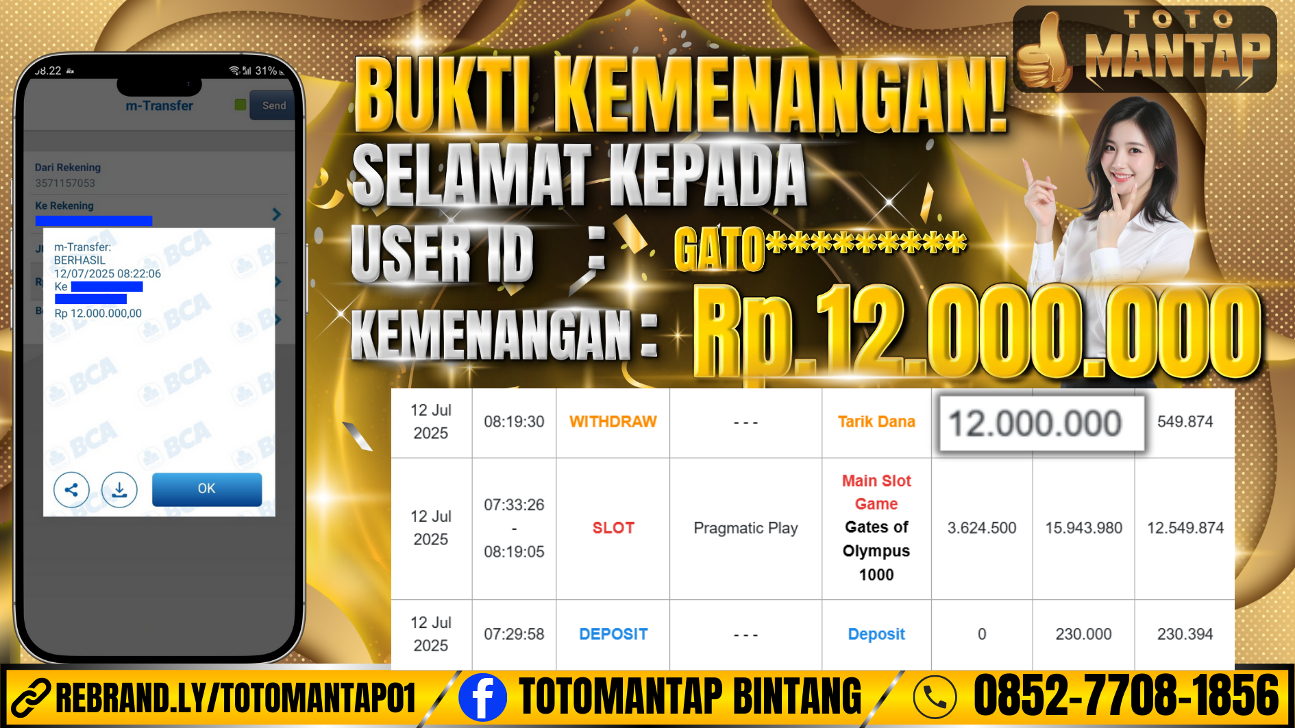 TOTOMANTAP JACKPOT SLOT Gates of Olympus 1000 Rp.15,200,000,-