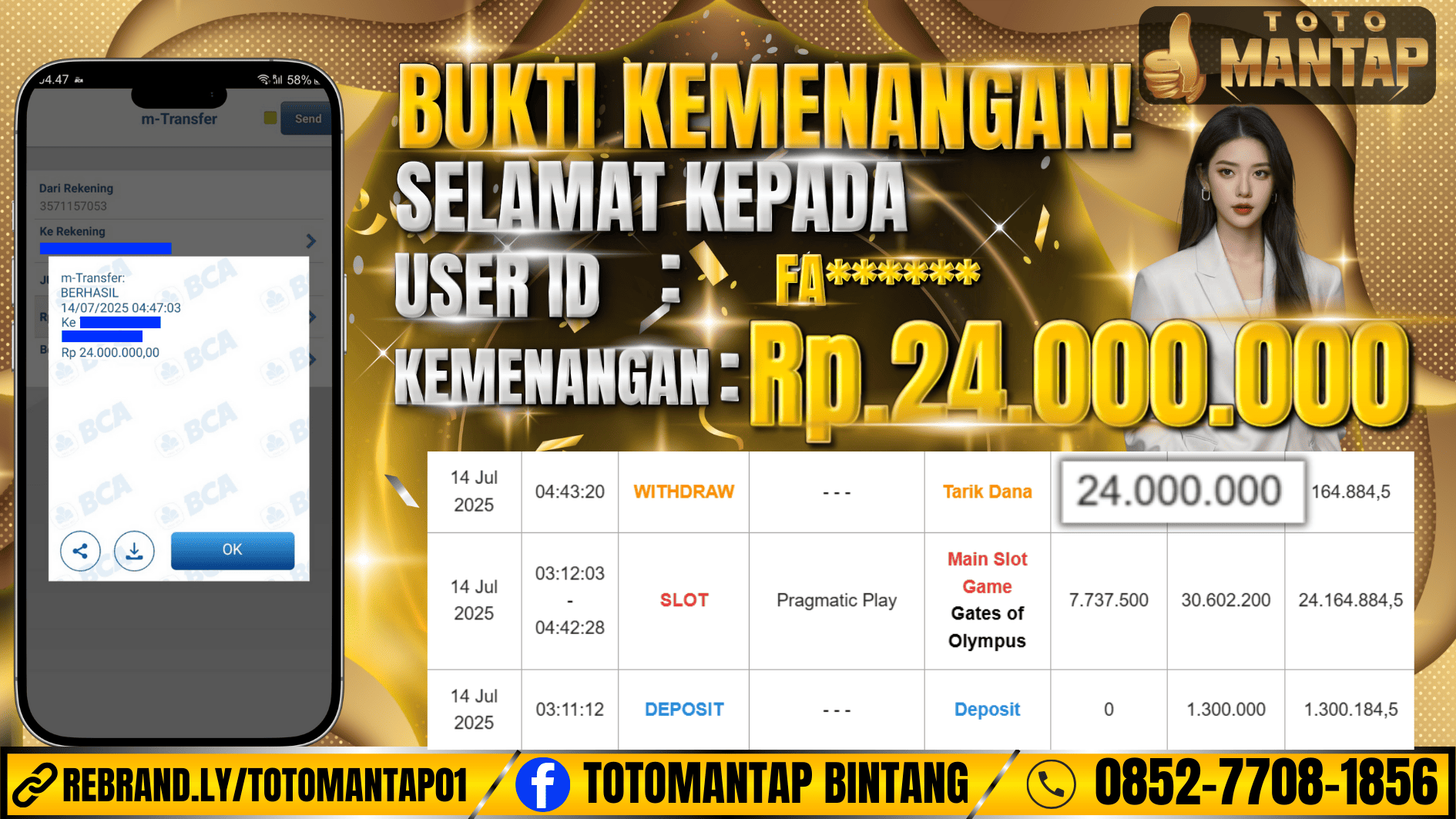 TOTOMANTAP JACKPOT SLOT Gates of Olympus Rp.24,000,000,-