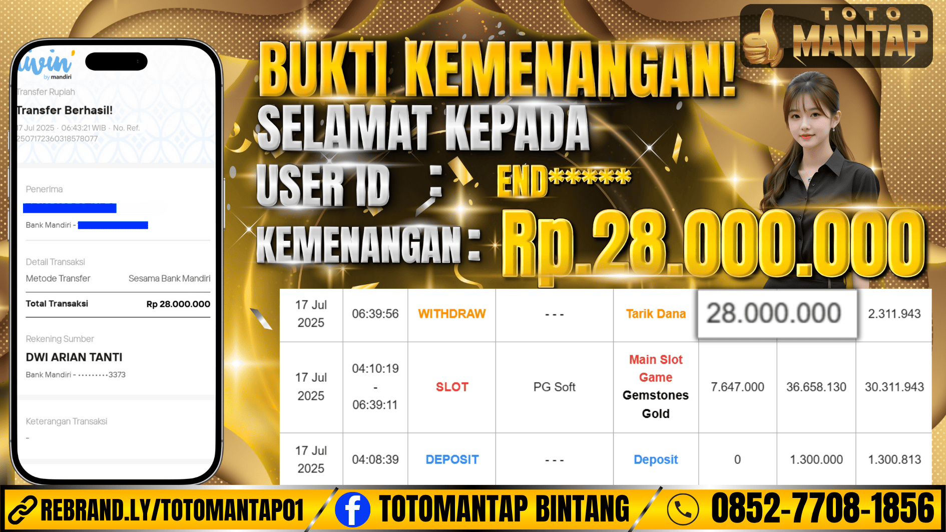 TOTOMANTAP JACKPOT SLOT Gemstones Gold Rp.28,000,000,-