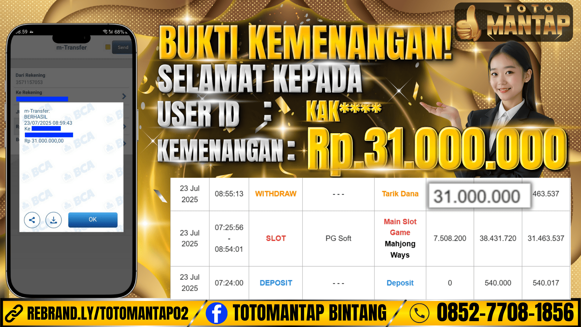 TOTOMANTAP JACKPOT SLOT Mahjong Ways Rp.31,000,000,-