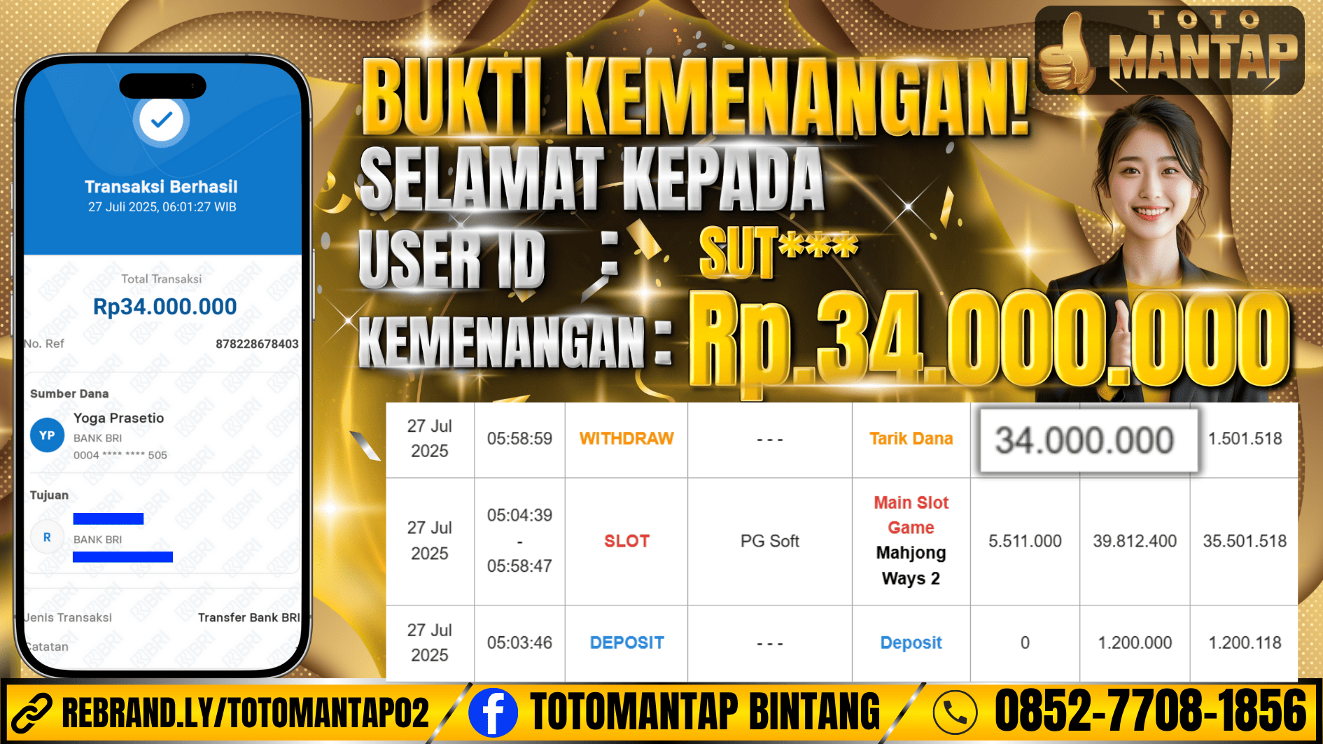 TOTOMANTAP JACKPOT SLOT Mahjong Ways 2 Rp.34,000,000,-