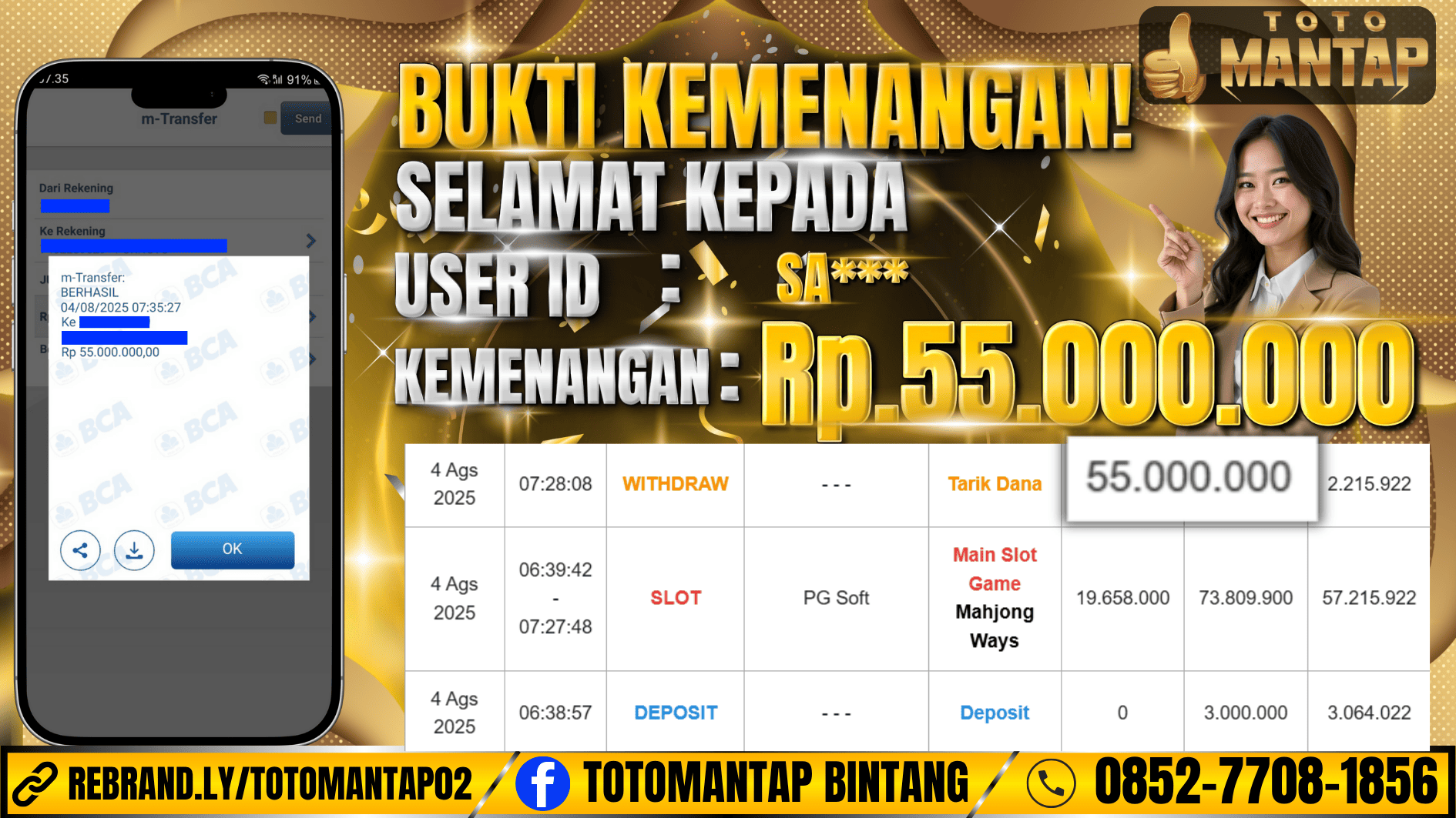TOTOMANTAP JACKPOT SLOT Mahjong Ways Rp.55,000,000,-