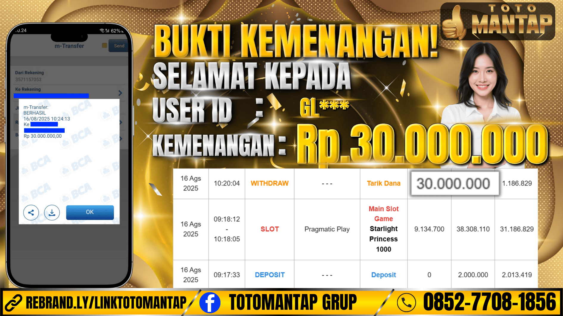 TOTOMANTAP JACKPOT SLOT Starlight Princess 1000 Rp.30,000,000,-